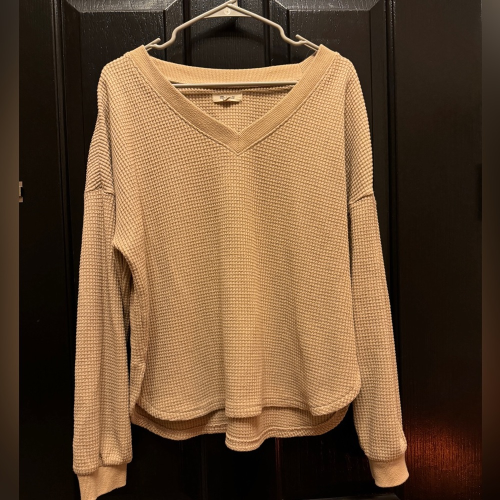 Women’s Madewell Spin drift V-neck long sleeve in tan size large